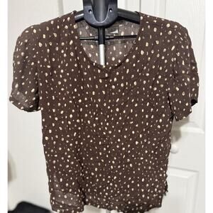 Globetrotter Brown Polka Dotted Short Sleeve Blouse Size Large